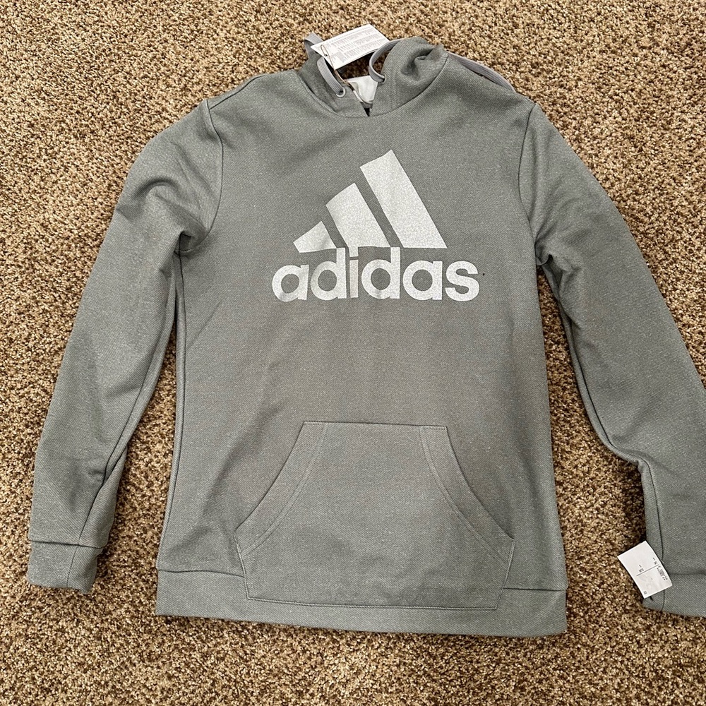 NWT Adidas’s grey girls hoodie, size small, with, silver glitter brand